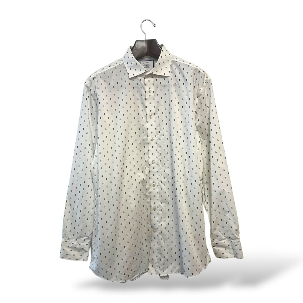 Charles Tyrwhitt White Patterned Slim Fit Shirt, 17.5/36